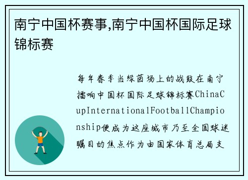 南宁中国杯赛事,南宁中国杯国际足球锦标赛